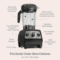 Vitamix Propel Series 750 Blender with Four Blending Programs, Self-Cleaning Program, Professional-Grade Blender for Smoothies, Soups and More, Stainless-Steel Blades, 64 Oz Container, White
